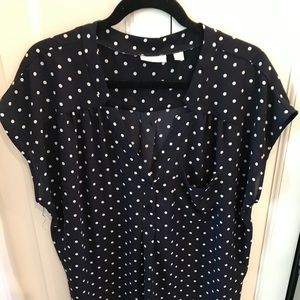 Navy Blue with white polka dot blouse